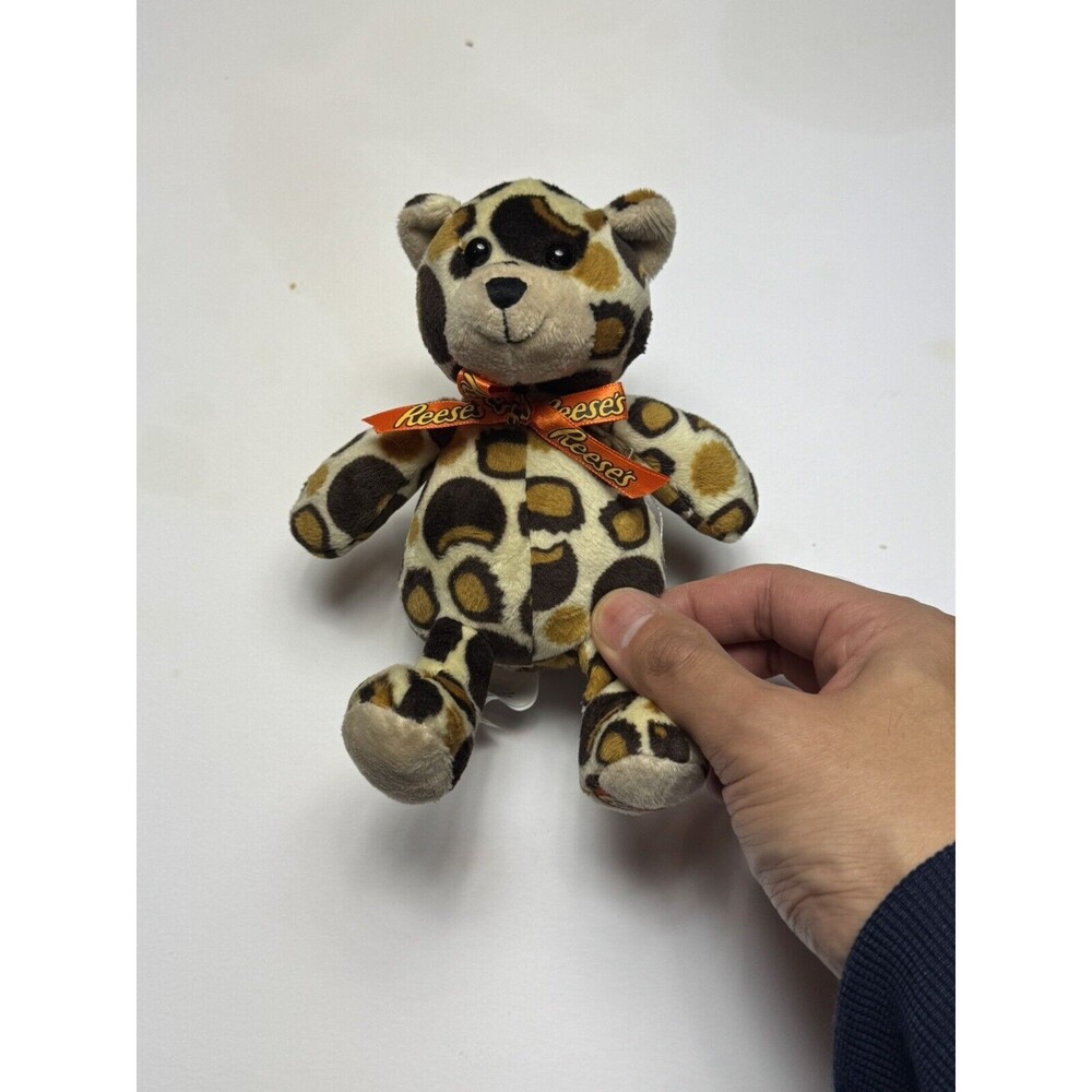 Reeses Plush Peanut Butter Print Teddy Bear Orange Bow Galerie 5.5" Sitting